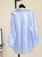 INAWLY Women's Casual Striped Print Long Sleeve Chest Pocket Shirt shein