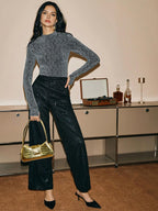 Poéselle Women's Long Sleeve Modified Fit Fashion Shiny Party Bottoming T-Shirt shein