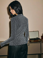 Poéselle Women's Long Sleeve Modified Fit Fashion Shiny Party Bottoming T-Shirt shein