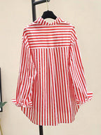INAWLY Women's Casual Striped Print Long Sleeve Chest Pocket Shirt shein