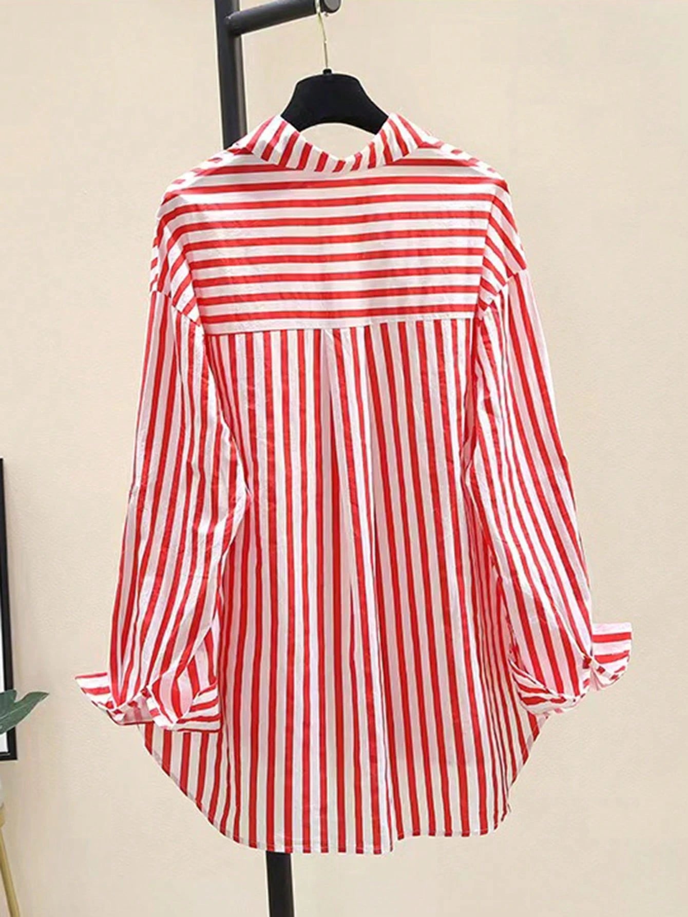 INAWLY Women's Casual Striped Print Long Sleeve Chest Pocket Shirt shein