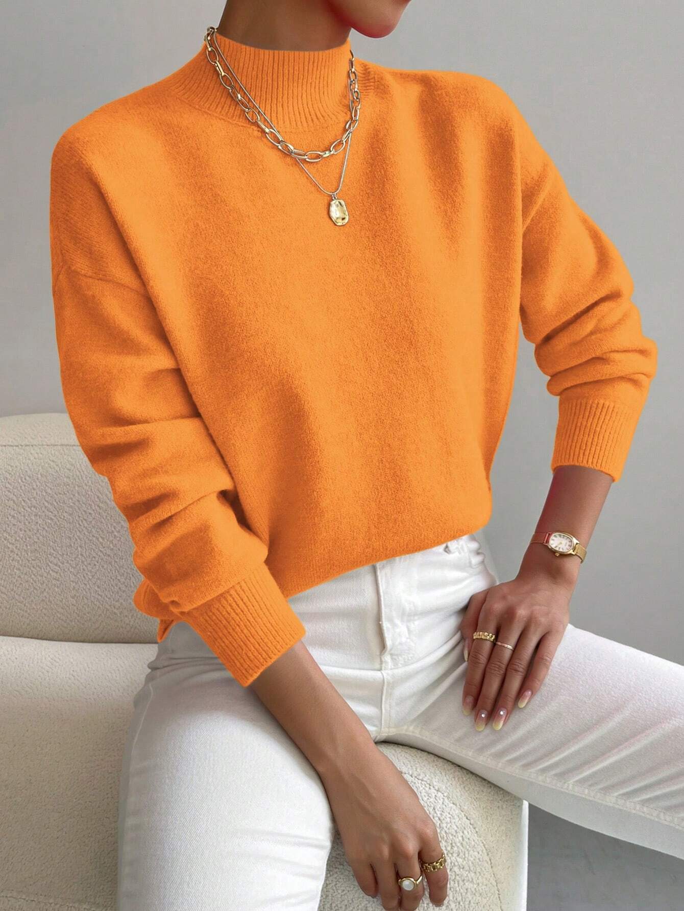 Frenchy Women's Crew Neck Long Sleeve Simple Knitted Sweater shein