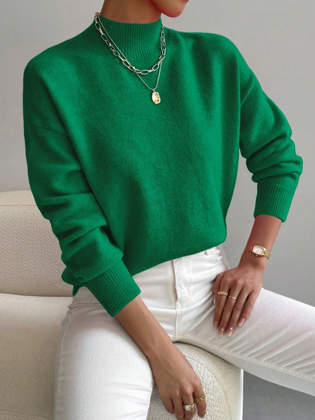 Frenchy Women's Crew Neck Long Sleeve Simple Knitted Sweater shein