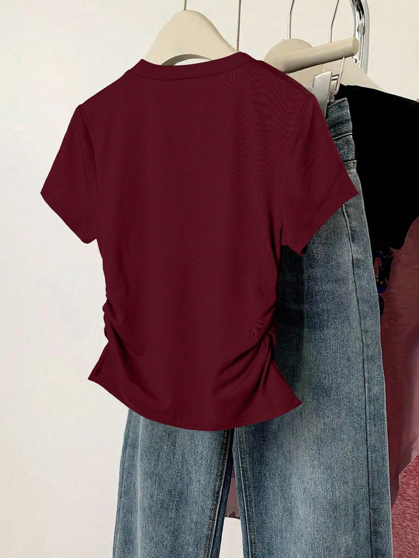 INAWLY Women Solid Color Short Sleeve T-Shirt shein