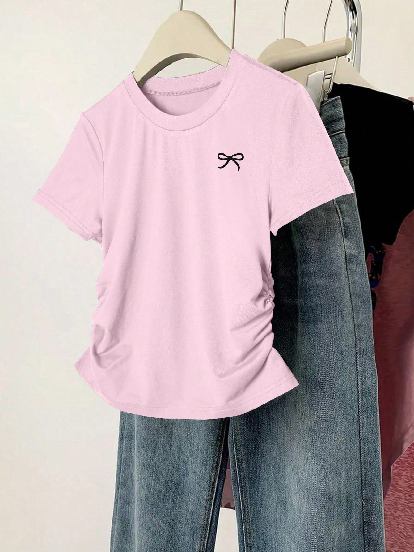 INAWLY Women Solid Color Short Sleeve T-Shirt shein