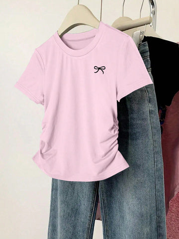 INAWLY Women Solid Color Short Sleeve T-Shirt