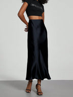 Women's Fashion Casual Stretch Silk Satin Texture Satin Skirt shein