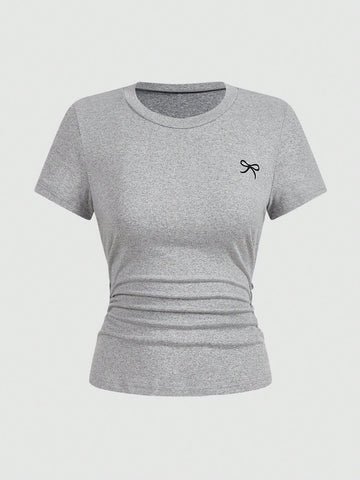 INAWLY Women Solid Color Short Sleeve T-Shirt