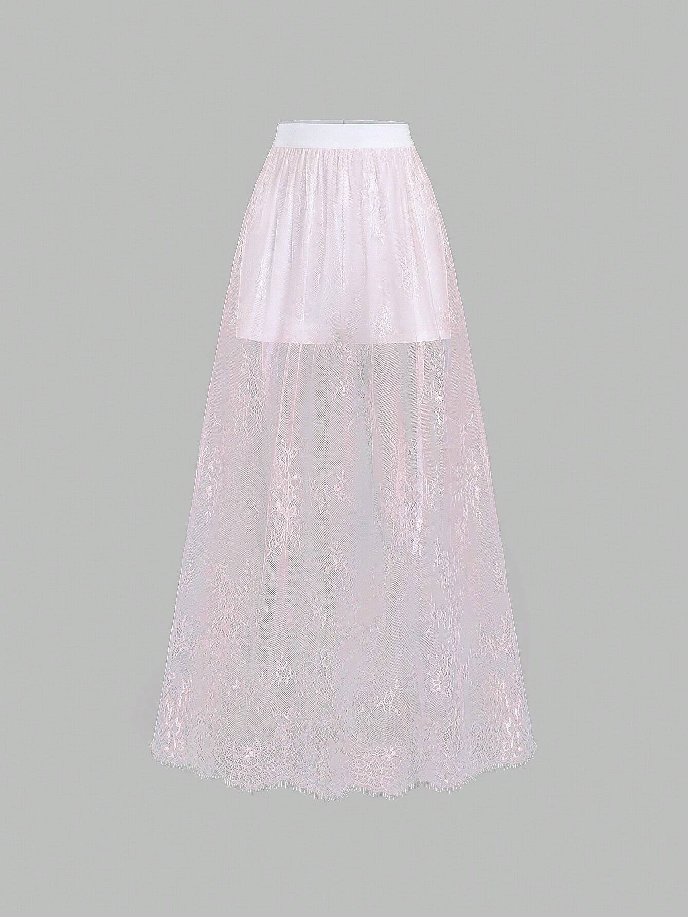 Clasi Elastic Waist Lace Skirt Maxi Women Outfit