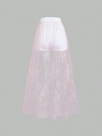 Clasi Elastic Waist Lace Skirt Maxi Women Outfit shein