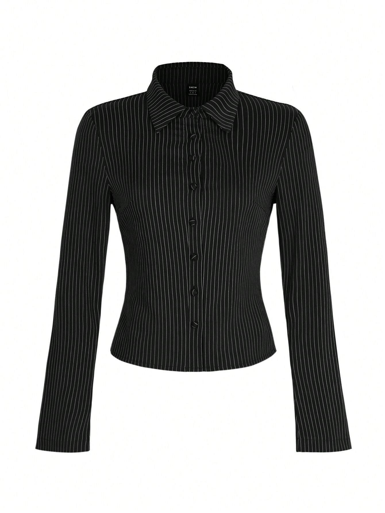 Women's Striped Print Simple Daily Long Sleeve Blouse shein