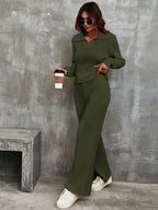 Franclia Solid Ribbed Knit Sweater & Knit Pants shein