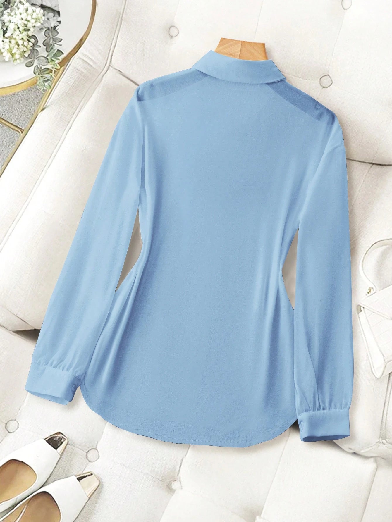 ChicEase Basic Transparent Plain Simple Collared Shirt shein