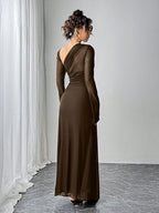 Women's Black Mesh Slim Long-Sleeved Dress shein