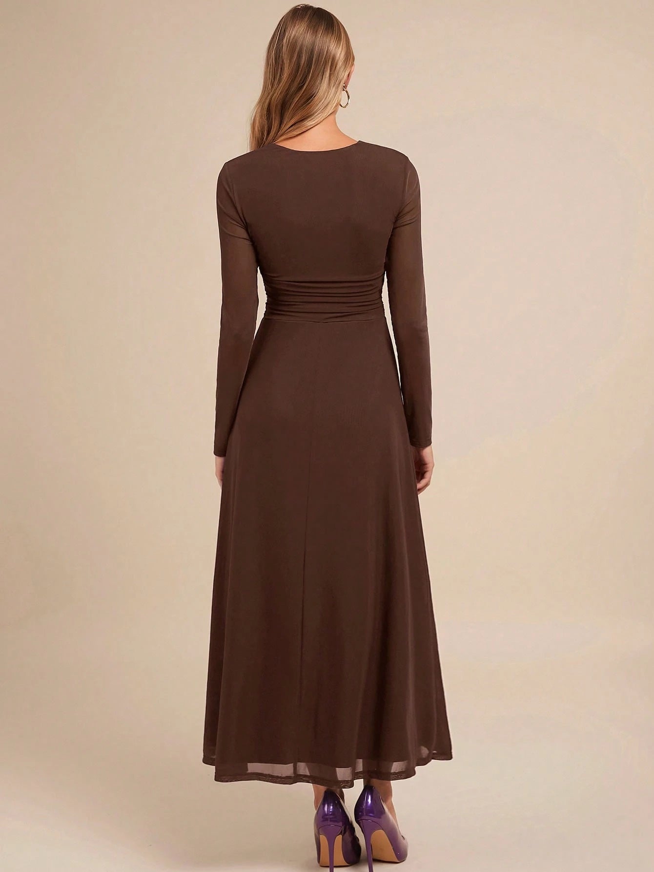 Women's Elegant Square Neck Long Sleeve A-Line Purple Party Dress