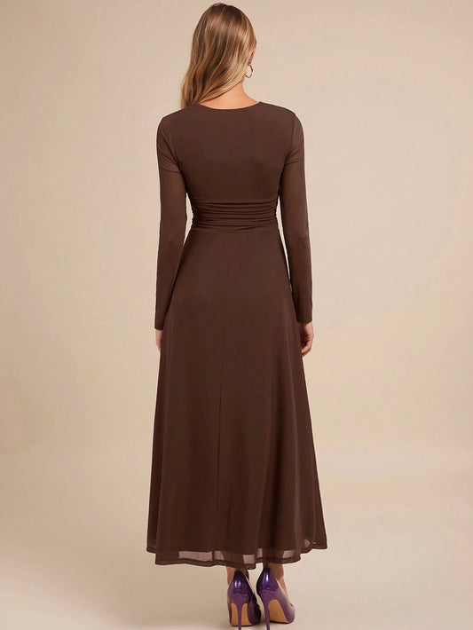 Women's Elegant Square Neck Long Sleeve A-Line Purple Party Dress