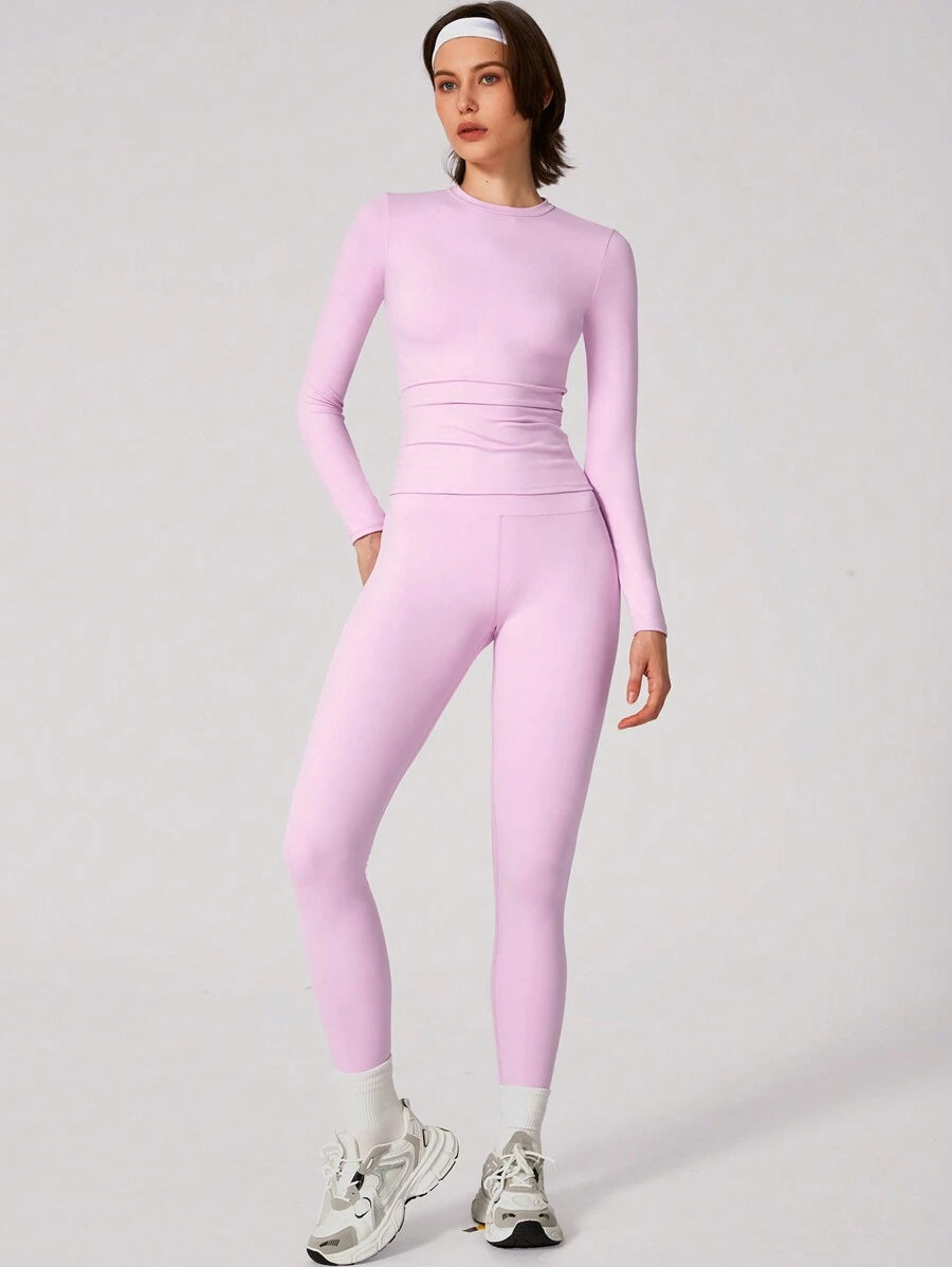 Set Women Simple Solid Color Sports Top And Pants Base Set Yoga Daily