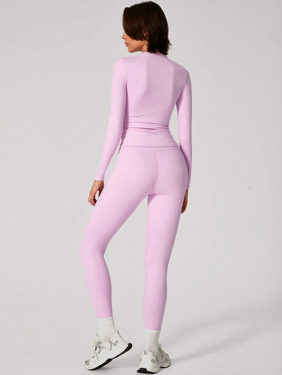 Set Women Simple Solid Color Sports Top And Pants Base Set Yoga Daily shein