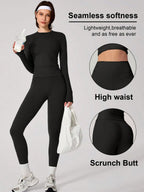 Set Women Simple Solid Color Sports Top And Pants Base Set Yoga Daily shein