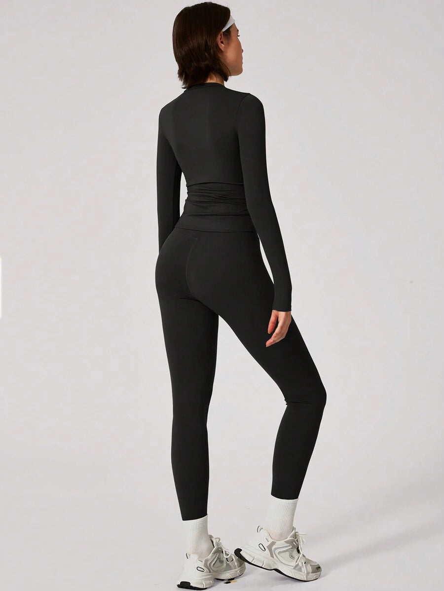 Set Women Simple Solid Color Sports Top And Pants Base Set Yoga Daily