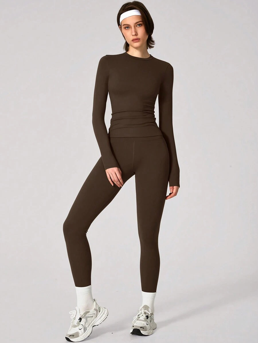 Set Women Simple Solid Color Sports Top And Pants Base Set Yoga Daily