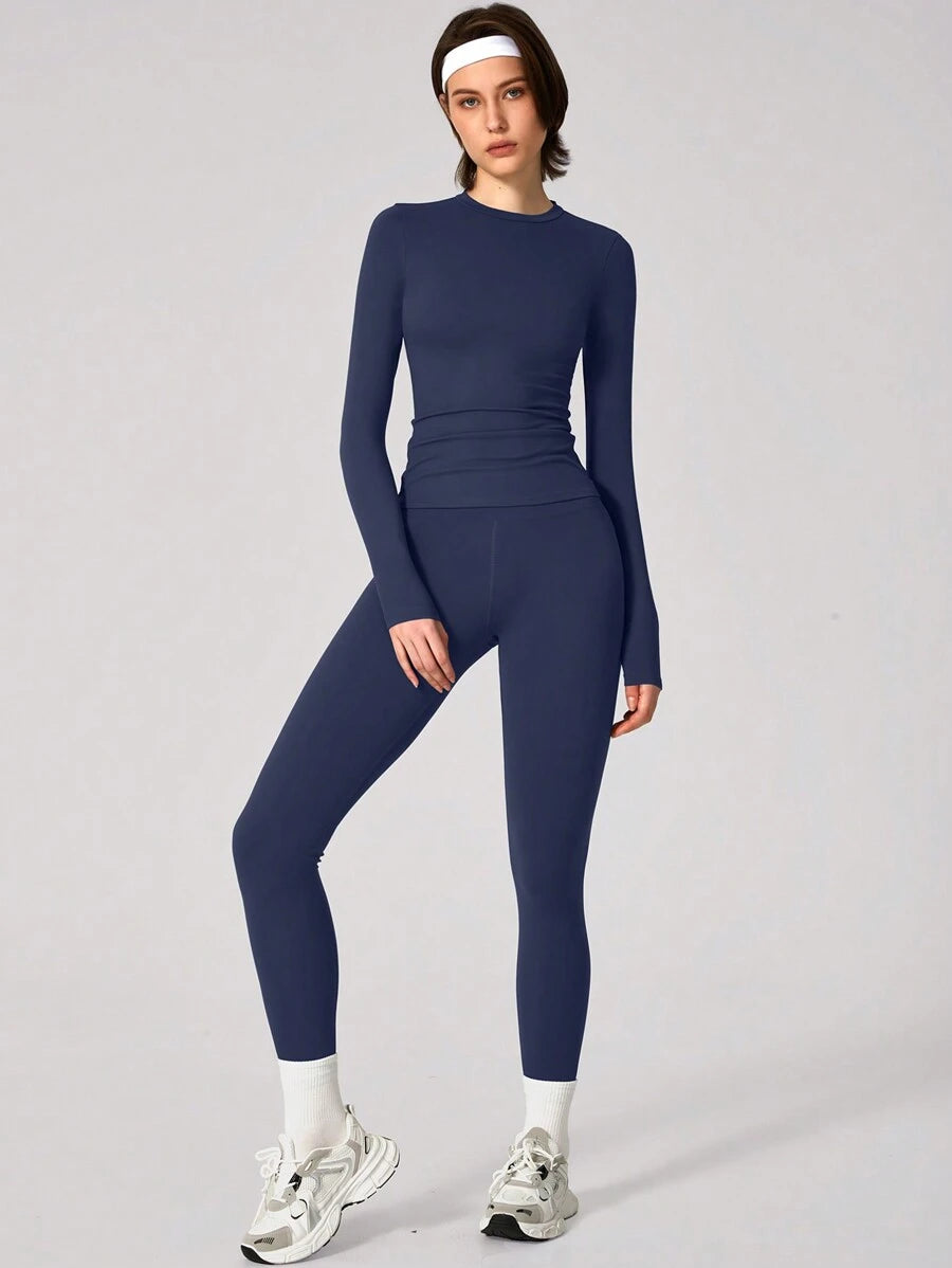 Set Women Simple Solid Color Sports Top And Pants Base Set Yoga Daily