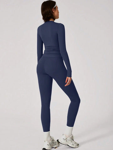 Set Women Simple Solid Color Sports Top And Pants Base Set Yoga Daily