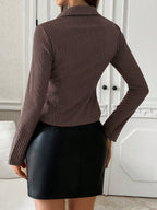 Women's Striped Print Simple Daily Long Sleeve Blouse shein