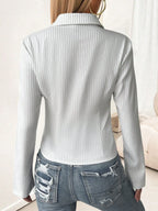 Women's Striped Print Simple Daily Long Sleeve Blouse shein