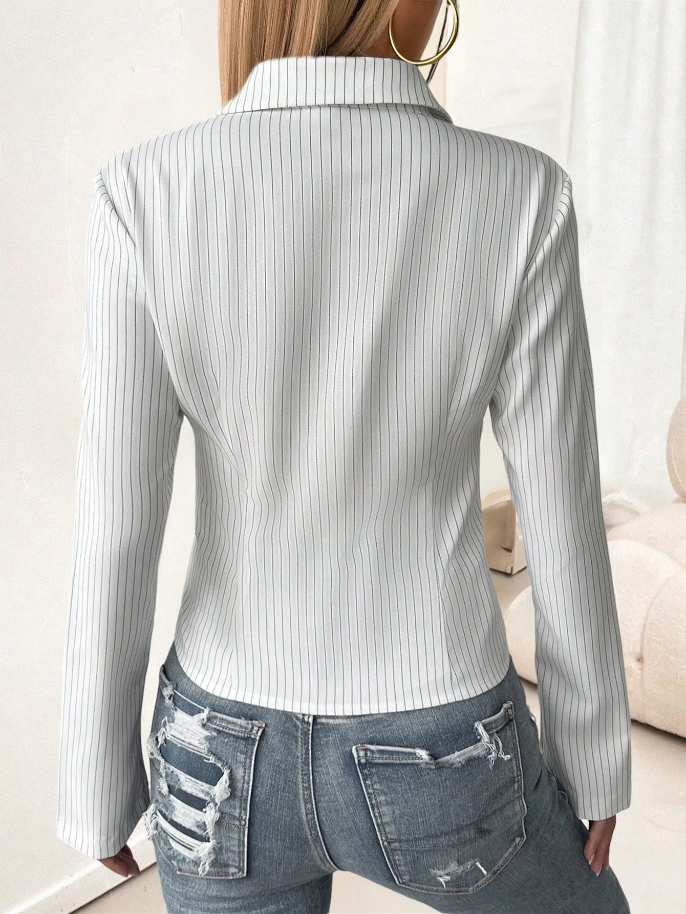 Women's Striped Print Simple Daily Long Sleeve Blouse shein