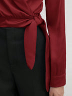 BizChic Solid Knot Side Wrap Satin Crop Blouse shein