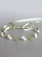 1pc Women's Handmade Green Leaf & Floral Fabric Headband shein