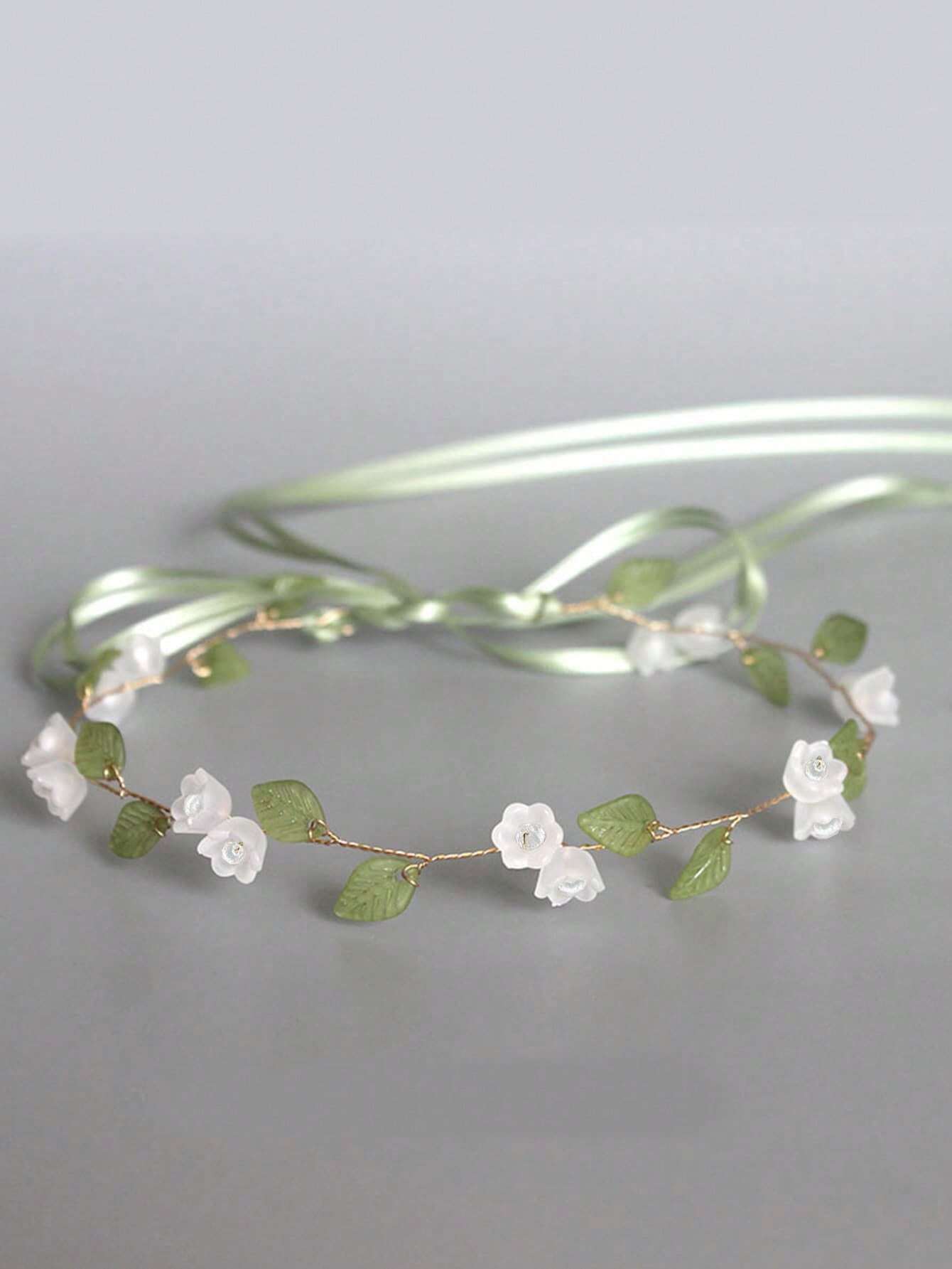 1pc Women's Handmade Green Leaf & Floral Fabric Headband