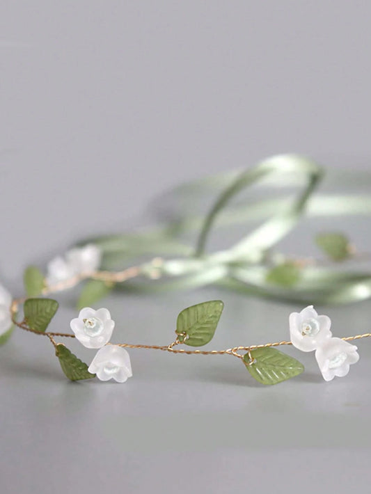 1pc Women's Handmade Green Leaf & Floral Fabric Headband