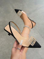 Women's Rhinestone Decorated Pointed Toe Slingback Kitten Heel Slip-On Pumps shein