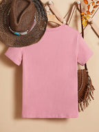 EMERY ROSE Casual Heart-Shaped Patterned Round Neck Women's Short Sleeve T-Shirt shein