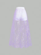 Clasi Elastic Waist Lace Skirt Maxi Women Outfit shein