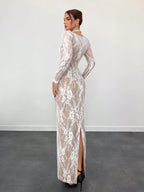 Sexy S-Shaped Lace Long Sleeve Cupped Corset Collar Slim Fitted Floor Length Dress shein
