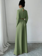 Firerie Women's Elegant Stacked Collar Shirt Top And Wide Leg Trousers shein