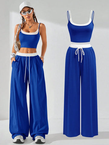 Coolane Women's Summer Casual Sport Knit Two Fake Pieces Tank Tops & Sweatpants