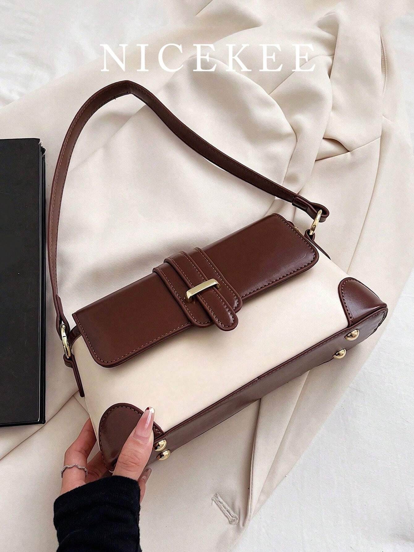 Chic Retro Patchwork Shoulder Bag shein