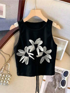 Raffinéa Women's Crew Neck Sleeveless Floral Decor Simple Casual Elegant Tank Top shein