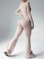 Women's Solid Color Long Sleeve Top And Long Pants Slim Fit Sports Suit shein