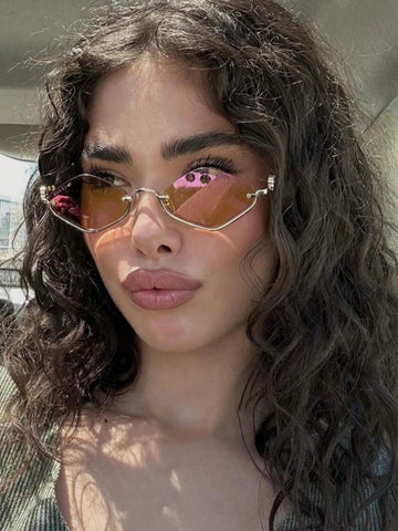 1pc Women's Half-Frame Square Metal Fashion Glasses