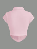 EZwear Knitted Collar & Open Front T-Shirt shein