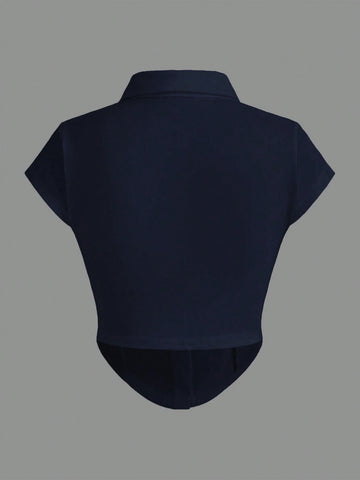 EZwear Knitted Collar & Open Front T-Shirt