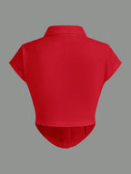 EZwear Knitted Collar & Open Front T-Shirt shein