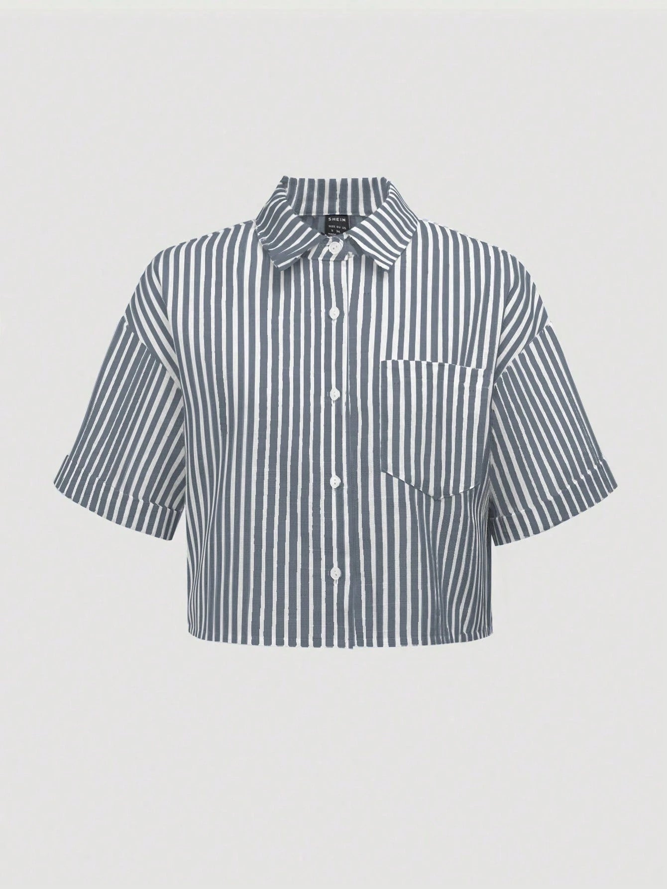 MOOSTA Striped Cropped Relaxed Casual Women Oversized Cuffed Sleeve Blouse shein