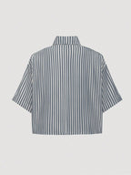 MOOSTA Striped Cropped Relaxed Casual Women Oversized Cuffed Sleeve Blouse shein