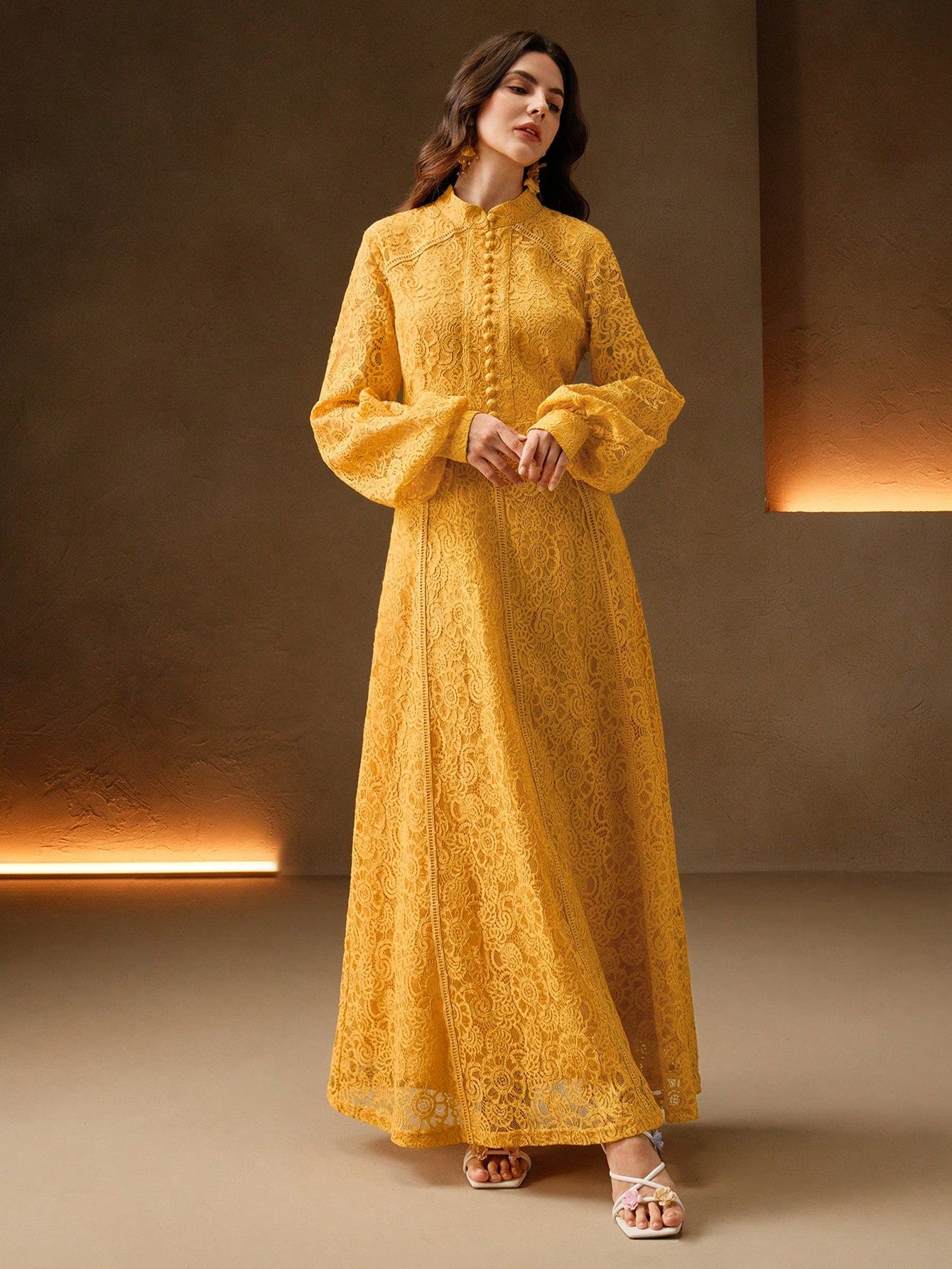 Anewsta Women's Long Sleeve Lace Dress shein